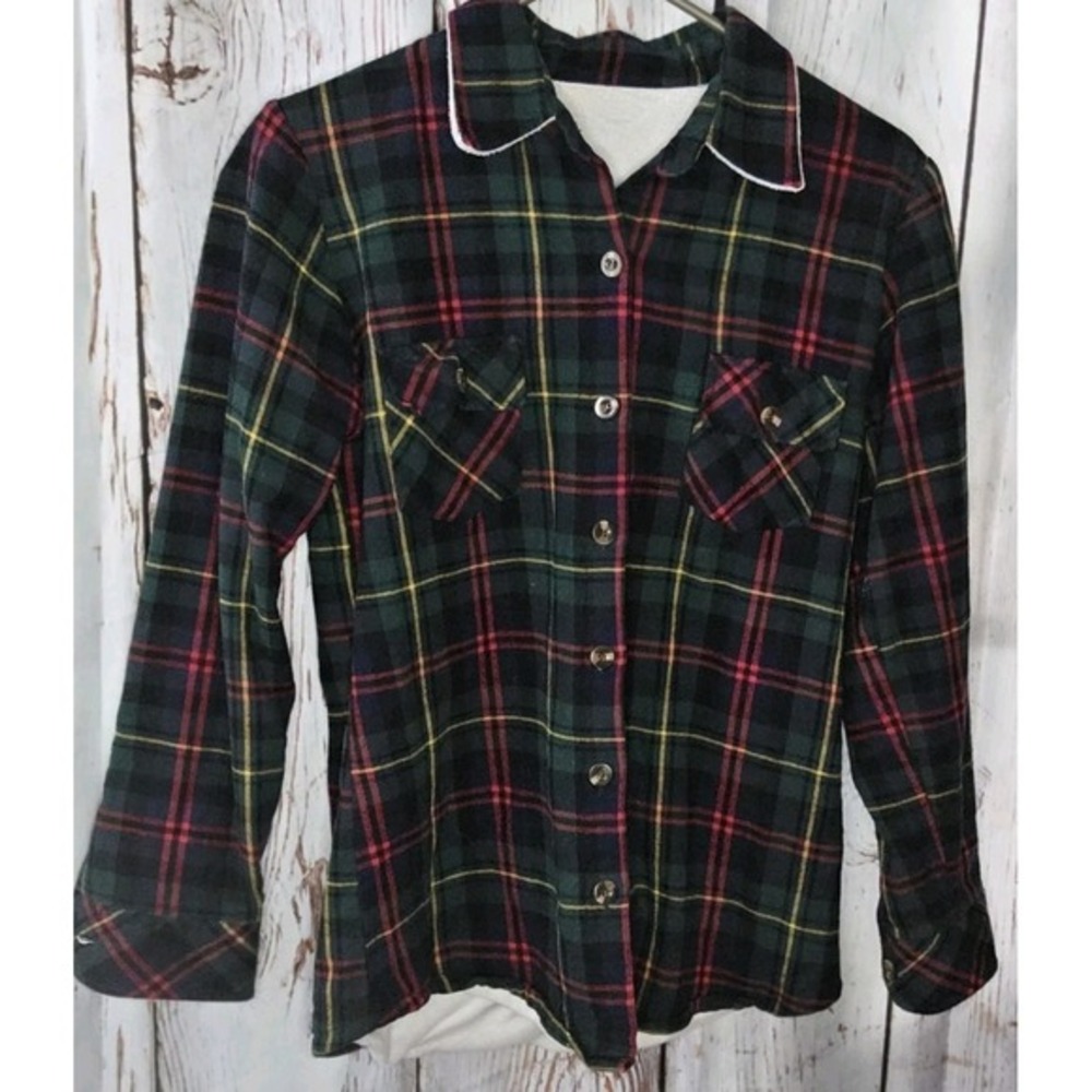 Unbranded‎ Women's Long Sleeve Plaid Flannel Shirt  Red Yellow Green Cabincore